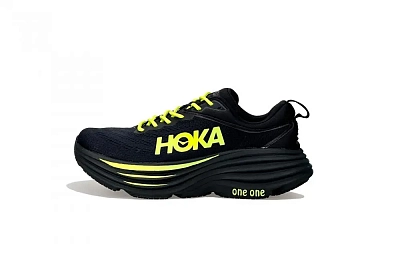 HOKA ONE ONE Bondi 8 Anti-Slip Wear-Resistant Low-Top Long Distance Running Running Shoes Men's Black Green