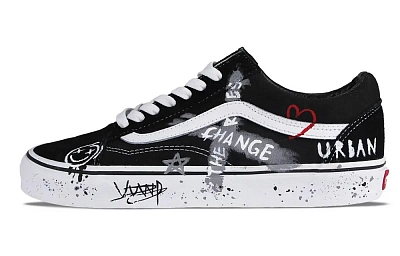 Vans Old Skool Smiley Graffiti Slip-Resistant Low-Top Skateboard Shoes Unisex Black White