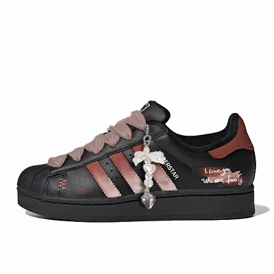 Adidas Originals Superstar 2 Black Pearl Love Letter Abrasion Resistant Low top Skateboard Shoes Women's Black Red