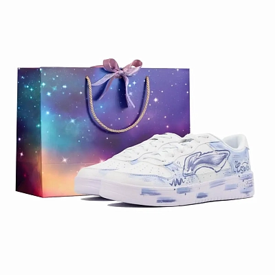 LiNing Pontoon Boats Blue Elegance Sketch Wear resistant And Lightweight Low top Skateboard Shoes Unisex White Purple