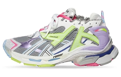 Balenciaga Runner Leather Free Grey Light Purple Neon Yellow White