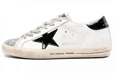 Golden Goose Super Star White Black Silver Glitter Women's