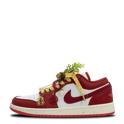 Jordan Air Jordan 1 Golden Jade Perfect Match Abrasion Resistant Low Top Vintage Basketball Shoes Women's Red