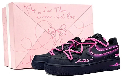 Nike Air Force 1 Black Warrior, Cyber Night, Footprint Pioneer Cushioning Low top Skateboard Shoes Unisex Black Pink