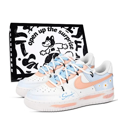 Nike Air Force 1 Summer Daisy Abrasion Resistant Low top Skateboard Shoes Unisex Blue Orange White