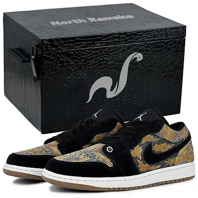 Jordan Air Jordan 1 Abrasion Resistant Low Top Vintage Basketball Shoes Men's Black Yellow