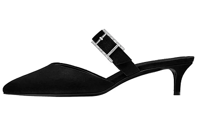 HERMES Cone Heel Closed Toe Slippers 4cm Women's Black