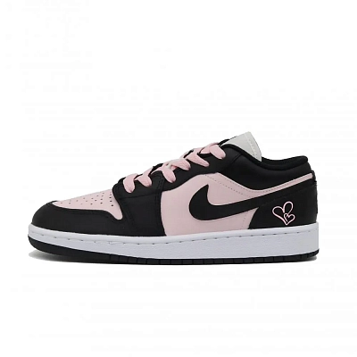Jordan Air Jordan 1 Heartbeat Love Confession Abrasion Resistant Low top Vintage Basketball Shoes Women's Black Pink