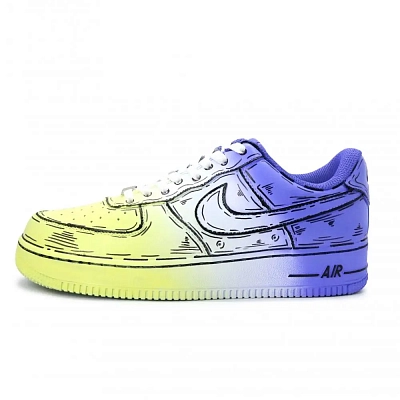 Nike Air Force 1 Comic Artist Abrasion Resistant Low top Skateboard Shoes Unisex Blue Yellow Basic
