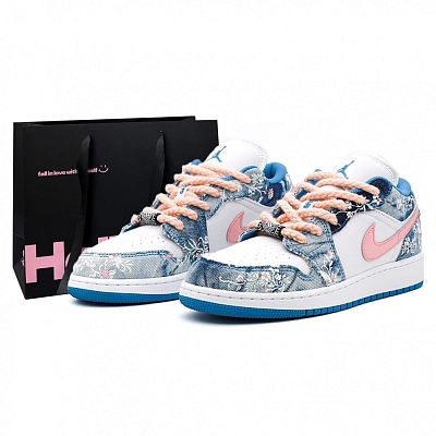 Jordan Air Jordan 1 Abrasion Resistant Low top Vintage Basketball Shoes Women's Blue