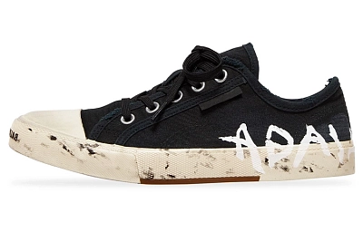 Balenciaga Paris Low Top Graffiti Sneakers 'Black And White Destroyed Cotton' Women's