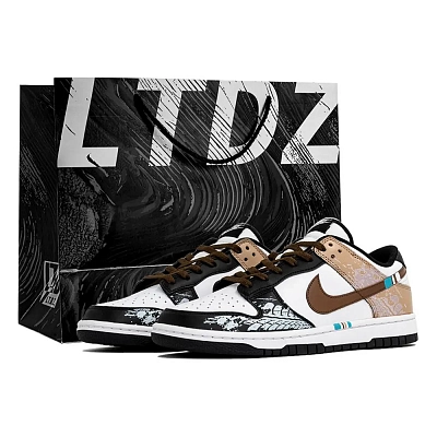 Nike Dunk LTDZ Tibetan Path, Shopping Bag Abrasion Resistant Low Top Skateboard Shoes Unisex Black White Brown