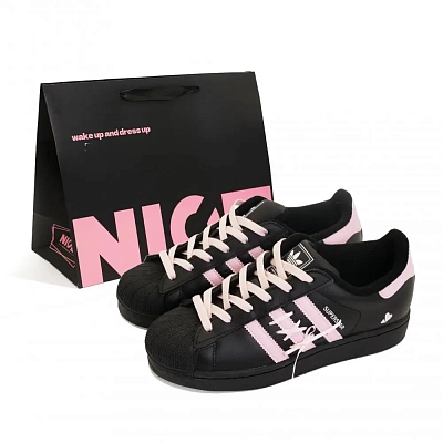 Adidas Originals SUPERSTAR Whisper Of Love Abrasion Resistant Low top Skateboard Shoes Women's Black Pink