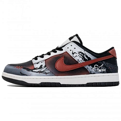 Nike Dunk Industry Fire Treaty Abrasion Resistant Low top Skateboard Shoes Unisex Black Red