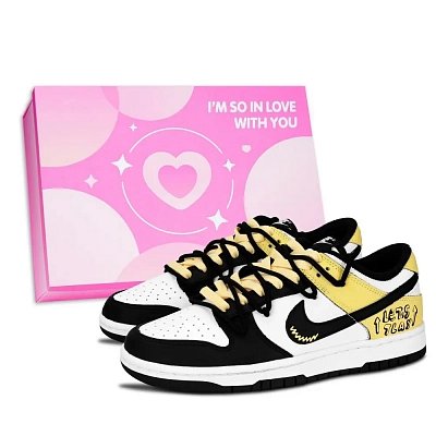 Nike Dunk Black White, Cool Play Trail Abrasion Resistant Low top Skateboard Shoes Unisex Yellow White Black