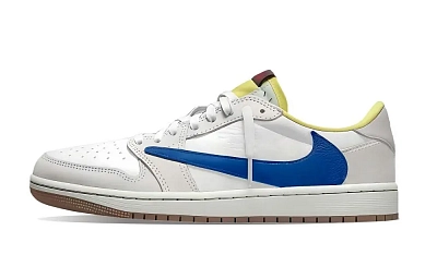 Travis Scott x Jordan Air Jordan 1 Blue White Travis Scott X AJ1 LOW Top Vintage Basketball Shoes Unisex White Blue
