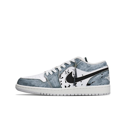 Jordan Air Jordan 1 Abrasion Resistant Low top Vintage Basketball Shoes Unisex Black White Gray