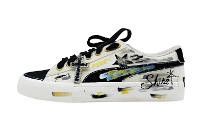 PUMA Bari Casual StarCoat Abrasion Resistant Low top Skateboard Shoes Unisex Black White