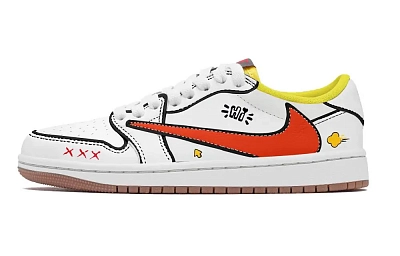Travis Scott x Jordan Air Jordan 1 White Travis Scott X AJ1 Low top Vintage Basketball Shoes Unisex White