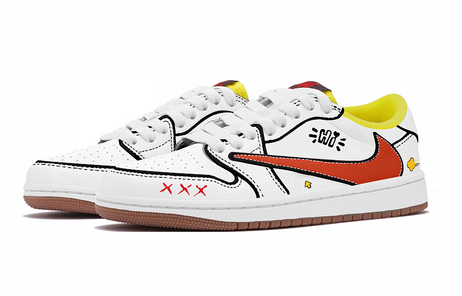 Travis Scott x Jordan Air Jordan 1 White Travis Scott X AJ1 Low top Vintage Basketball Shoes Unisex White купить в интернет-магазине Yoocart с быстрой доставкой по России.