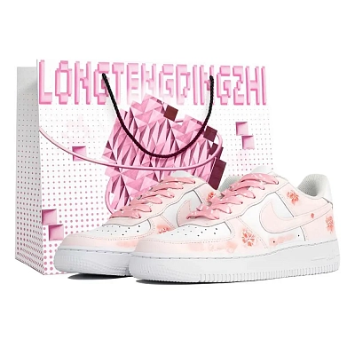 Nike Air Force 1 Kaleidoscope, Blossom, Shopping Bag Abrasion Resistant Low top Skateboard Shoes Women's Pink White