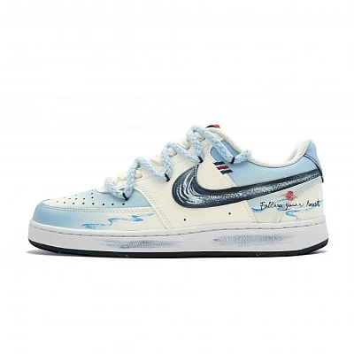 Nike Court Vision 1 Skateboard Shoes Men's Low top Beige Blue