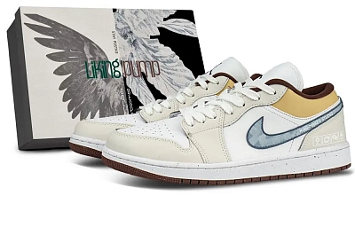 Jordan Air Jordan 1 Support Lightweight Low top Vintage Basketball Shoes Unisex Beige
