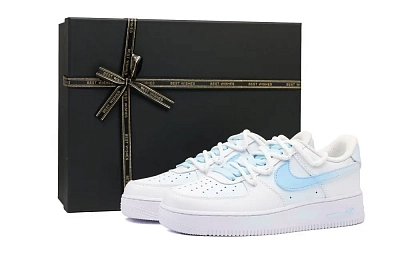 Nike Air Force 1 Cushioning, Wear Resistant Low top Skateboard Shoes Unisex White Blue