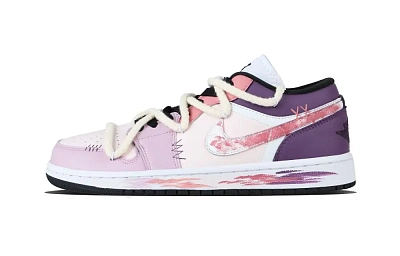 Jordan Air Jordan 1 Purple Pink Bleed Low top Vintage Basketball Shoes Unisex Pink Purple