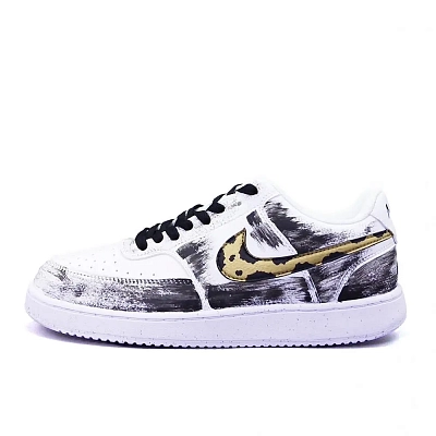 Nike Court Vision 1 Warrior Abrasion Resistant Low top Skateboard Shoes Men's White Black Gold