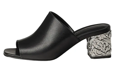 HERMES Glossy Slide Slippers Women's Black