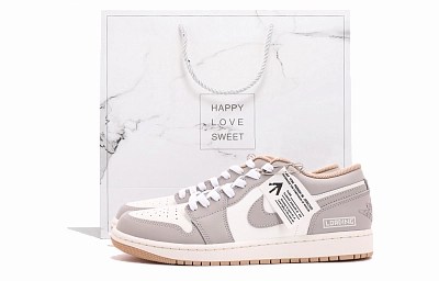 Jordan Air Jordan 1 Abrasion Resistant Coverage Low top Vintage Basketball Shoes Unisex White Gray