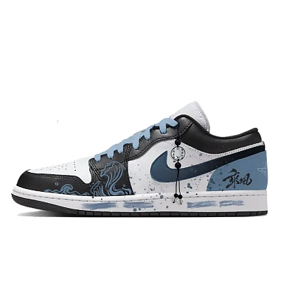 Jordan Air Jordan 1 Riding The Wind Abrasion Resistant Low top Vintage Basketball Shoes Men's Blue White Black