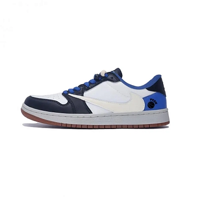 Travis Scott x Jordan Air Jordan 1 Abrasion Resistant Low top Vintage Basketball Shoes Unisex White Blue