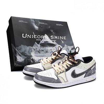 Jordan Air Jordan 1 Gray Domain Explorer Abrasion Resistant Low Top Vintage Basketball Shoes Men's Beige Gray