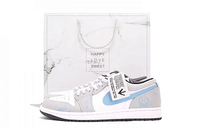 Jordan Air Jordan 1 Abrasion Resistant Low top Vintage Basketball Shoes Unisex Gray White