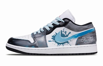 Jordan Air Jordan 1 Celestine Abrasion Resistant Low top Vintage Basketball Shoes Unisex Blue Black