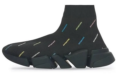 Balenciaga Speed 2.0 AllOver Logo Recycled Knit Black Multicolor