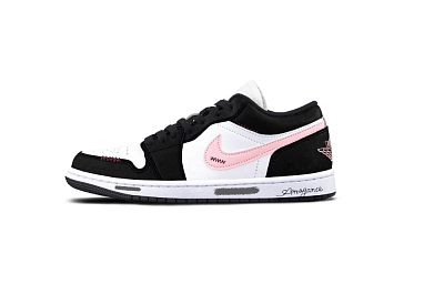 Jordan Air Jordan 1 Black Pink Toe Cushioning, Wear Resistant Low top Vintage Basketball Shoes Unisex Black White Pink