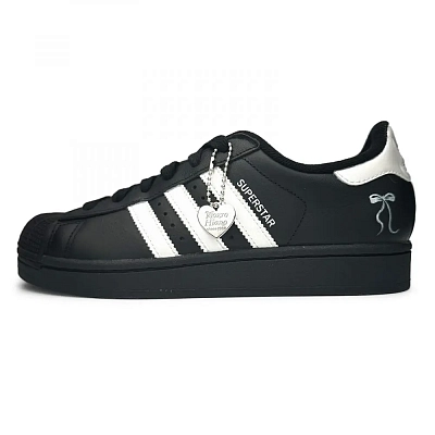 Adidas Originals Superstar 2 Silver Bowknot Abrasion Resistant Low top Skateboard Shoes Unisex Black Silver