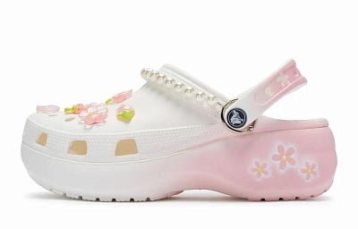 Crocs Classic Platform Clog 811 Manufacture Spring Sakura Imprint Clogs Women's White Pink