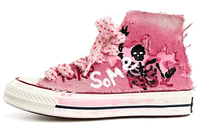 Converse 1970s All Star Chuck Hi Anti-Slip And Wear-Resistant Balance High-Top Canvas Shoes Unisex Black Pink