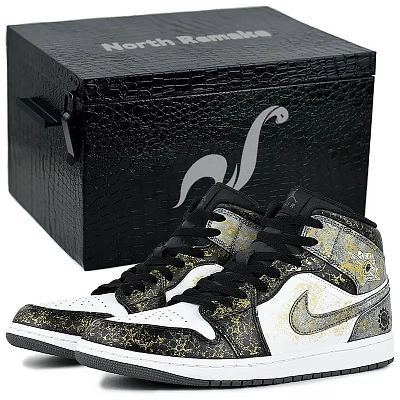 Jordan Air Jordan 1 Wear resistant And Lightweight Mid Top Vintage Basketball Shoes Men's Black White Gray