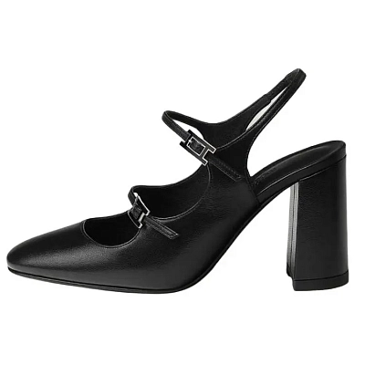 HERMES Jackie Chunky Heel High Heels 9cm Women's Black