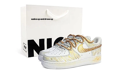 Nike Air Force 1 Abrasion Resistant Low top Skateboard Shoes Unisex White Gold
