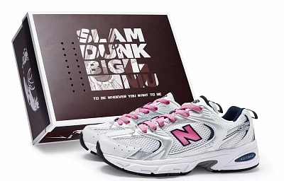 New Balance NB 530 Shock Absorbers Slip Resistant Breathable Low Top Running Shoes Unisex White Silver Rose Red