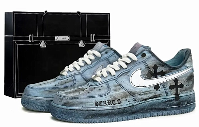 Nike Air Force 1 Vintage Goth Style, Dark Shadow Deep Blue Abrasion Resistant Low top Skateboard Shoes Unisex Blue
