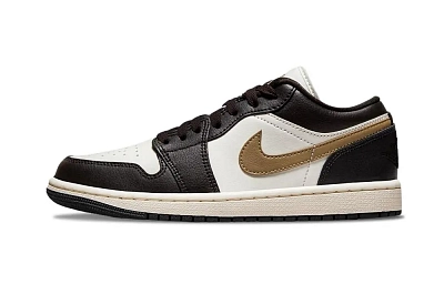 Jordan Air Jordan 1 Gold Hook Mocha Support Low Top Vintage Basketball Shoes Unisex Black Brown