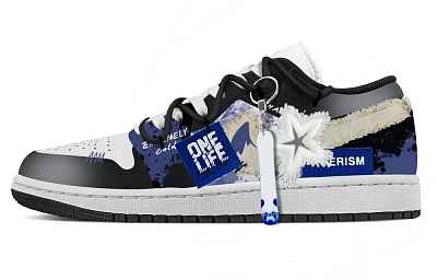 Jordan Air Jordan 1 Polaris Abrasion Resistant Slip Resistant Low top Vintage Basketball Shoes Unisex Black Blue