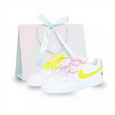 Nike Court Vision 1 Fairy Storm Cloud Abrasion Resistant Low top Skateboard Shoes Unisex Pink Yellow